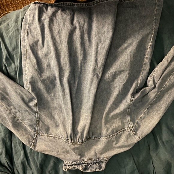 ba&sh Blue Jean Jacket with Ruffle Collar - Picture 3 of 6